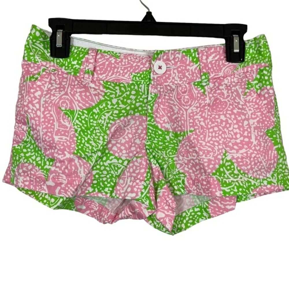 LILLY PULITZER Pink Green THE WALSH SHORT 100% Cotton Fruit Print Shorts sz 00